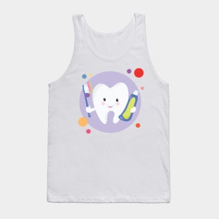 Clean Teeth With Smiling Happy Kawaii Cute Tooth Holding Toothpaste And Toothbrush Tank Top